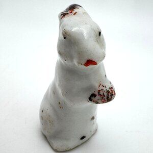 Vintage 1.5" Porcelain Bunny Rabbit Figurine Made In Japan White Brown Speckled
